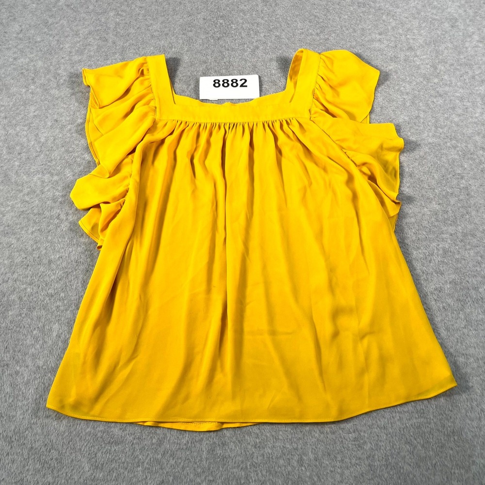 Ann Taylor Blouse Top Womens Small Yellow Rayon Square Neck Ruffle Sleeve Casual